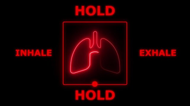 1 minute animation of a box breathing exercise guide with lungs icon and inhale-hold-exhale cycle. Useful for meditation, relaxation, and mindfulness apps or videos. health awareness campaigns,