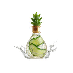 Refreshing Cucumber and Pineapple Infused Water in Elegant Glass Bottle with Water Splash