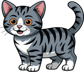 Cute Cartoon Grey Tabby Cat Standing - Adorable Feline Illustration