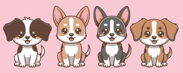Cute Cartoon Puppy Dogs Set - Adorable Canine Friends Illustration