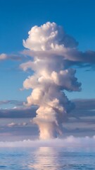 Fototapeta premium Skyward Journey with Ascending Water Vapor into Blue Sky, Forming Clouds over a Serene Ocean Gradient