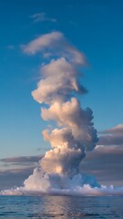 Skyward Journey with Ascending Water Vapor into Blue Sky, Forming Clouds over a Serene Ocean Gradient