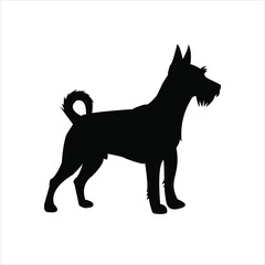 Schnauzer silhouette vector icon. Black illustration of a standing terrier dog, isolated on a white background. Symbol for pets, dog breeds, and animal care.