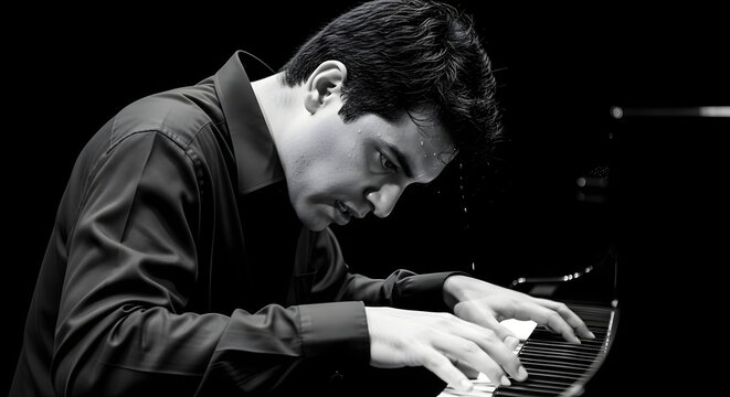 Focused Pianist in Deep Concentration During a Classical Performance