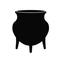 Black silhouette of a wide clay cauldron on a stand