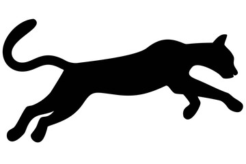 Black silhouette of a cat jumping with front legs extended