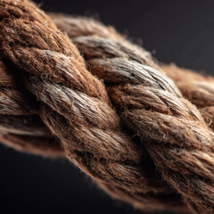 Close up of coarse twisted rope strands symbolizing connection unity strength and natural texture
