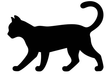 Black silhouette of a cat walking with tail raised