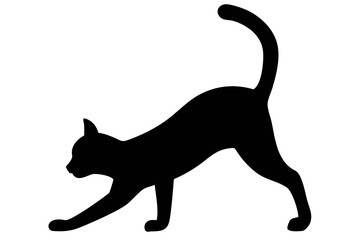 Black silhouette of a cat stretching with arched back