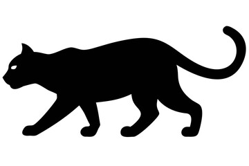 Black silhouette of a stalking cat on a white background