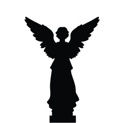 Black angel sculpture silhouette with spread wings