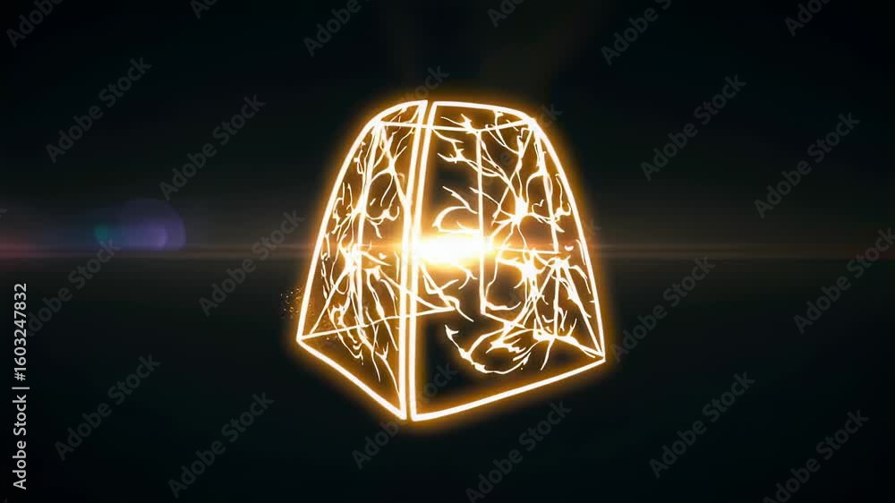 Aufkleber abstract glowing geometric shape with internal organic pattern on dark background, with lens flare a