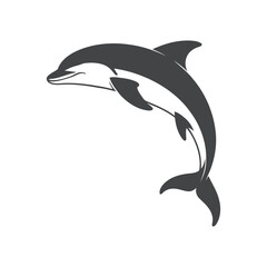 Dolphin Silhouette Vector Illustration Leaping Out of the Water, Marine Animal, Aquatic Mammal, Sea Creature, Ocean Wildlife, Black and White Design