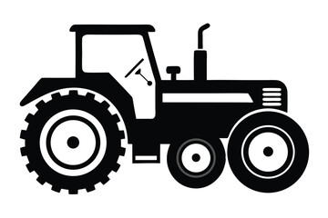 Vector Image Depicting a Black Tractor with Cab and Large Spiked Wheels, Isolated