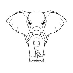 Black and white illustration of an elephant facing forward  