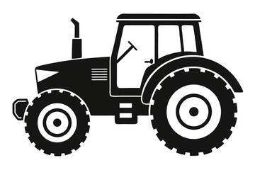 Black Silhouette of a Farm Tractor with Cab, Large Tires, and Exhaust Pipe