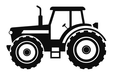 Silhouette Illustration of a Black Tractor with Cab and Large Treaded Tires