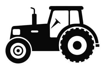 Black Silhouette of a Farm Tractor with Cab, Large Wheels, and Exhaust Pipe