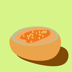 Melon juicy, melon half with seeds, summer yellow fruits, seasonal fruits of summer