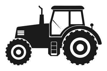 Black and White Tractor Silhouette Illustration of Farm Vehicle with Detailed Wheels