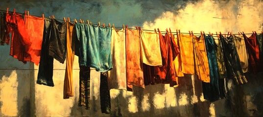 Clothes drying rapidly on a sun-drenched line during the peak afternoon heat