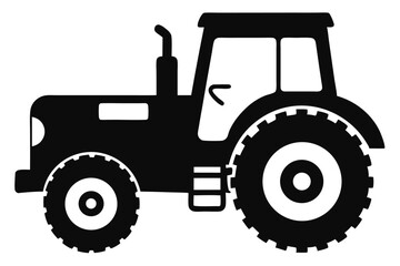 Vector Black and White Tractor Icon Silhouette with Cab, Steps, and Large Wheels