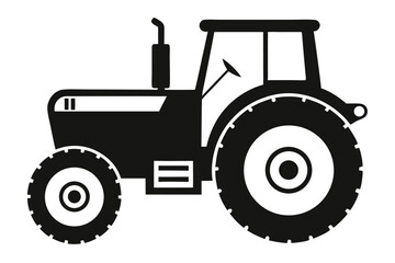 Black Silhouette of a Farm Tractor with Cab and Large Wheels on Display