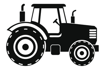 Black Silhouette of a Tractor with Cabin, Large Tires, and Two Exhaust Pipes Isolated