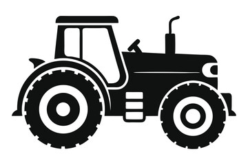 Black Silhouette of a Classic Agricultural Tractor with Large Rear Wheels