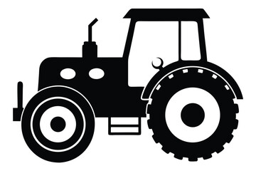Black Silhouette of a Farm Tractor with Cabin and Large Tires Illustration
