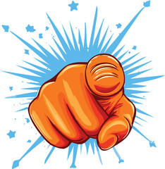 Gloved Hand Pointing Forward with Comic-Style Pop Explosion Effect