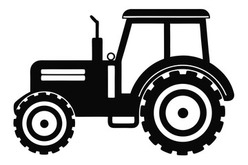 Bold Black Tractor Silhouette with Enclosed Cab and Detailed Treaded Wheels Design