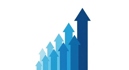 Flat illustration of Multiple blue arrows pointing upwards in a graph formation symbolizing business growth and financial progress