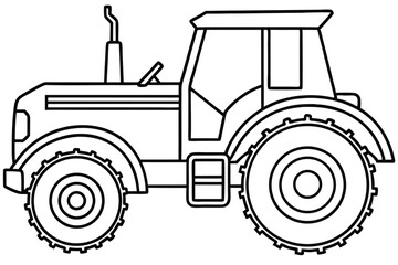 Outlined Tractor with Cabin, Large Tires, and Exhaust Pipe Illustration Depicting Farm Equipment