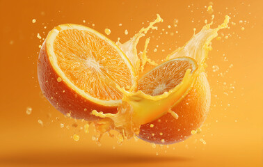 Vibrant Orange Slices with Splashes Capturing Fresh Juice Movement