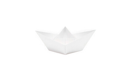 A simple white paper boat folded and isolated against a stark transparent background symbolizing childhood and imagination