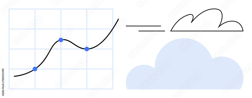 Aufkleber line chart with plotted points transforming into a cloud icon, representing data analysis, cloud sto