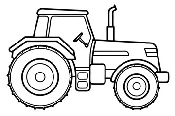 Outline Drawing of a Simple Tractor Featuring Large Tires, Cab, and Exhaust Pipe