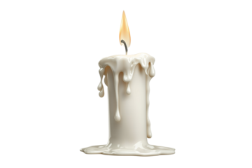 White Melting Candle Flame Isolated on Transparent Background