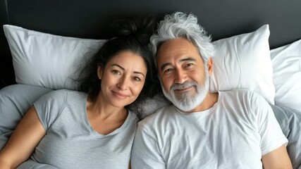 Happy couple relaxing together in bed during a cozy morning at home while enjoying each other's company - Powered by Adobe