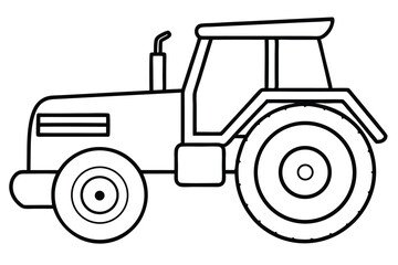 Simple Outlined Tractor Vehicle with Cabin, Chimney, and Large Wheels Illustration Style Image