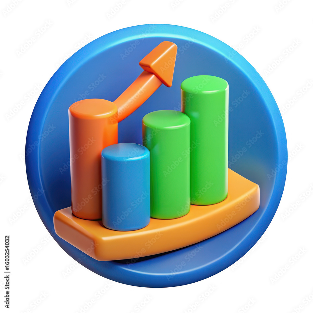 Poster 3d bar graph with arrow on transparent background
