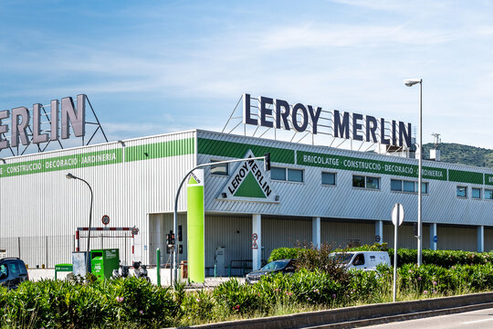 Barcelona, Spain-may 25, 2025. Sign and logo of a Leroy Merlin store, a leader in DIY, construction, and gardening.