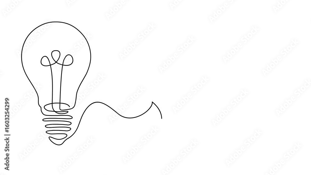 Poster animated self drawing of continuous line draw gears and lights idea . full length one line animation