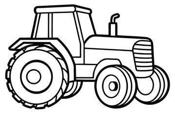 Outlined Cartoon Tractor with Large Rear Wheels and Enclosed Cab Design for Coloring Pages