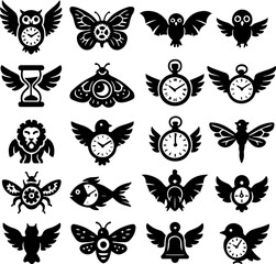Fototapeta premium Set of black vector butterfly silhouettes collection with wings flying nature insect design icons