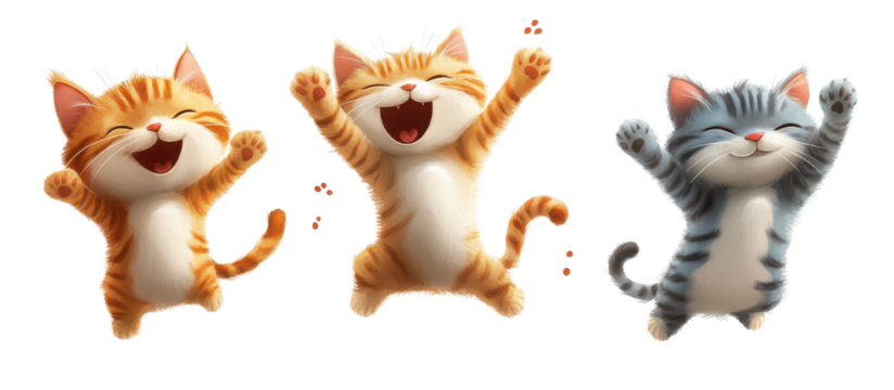 Set of Funny Cats Jumping And Playing isolated png
