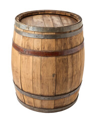 Obraz premium Rustic wooden barrel with metal bands and weathered texture isolated on a transparent background image