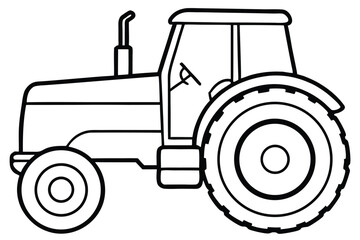 Simple Black and White Outline of a Farm Tractor with Large Wheels