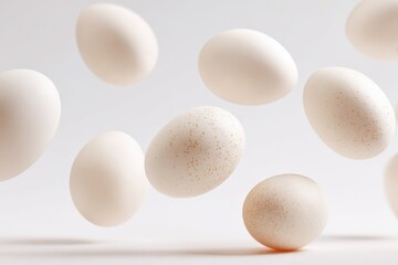 Fototapeta premium White eggs float against a white backdrop